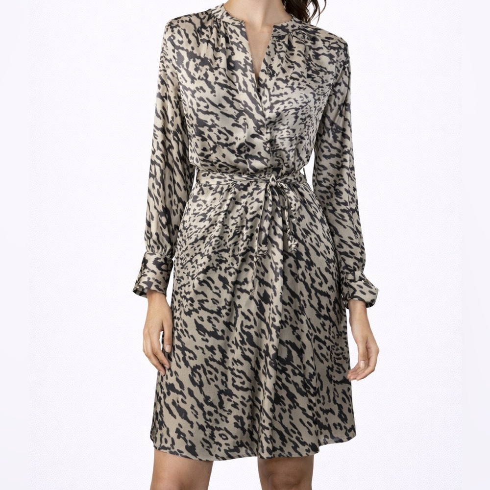 H&M Leopard Print Satin Midi Dress M Quiet Luxury Office Chic Animal Print